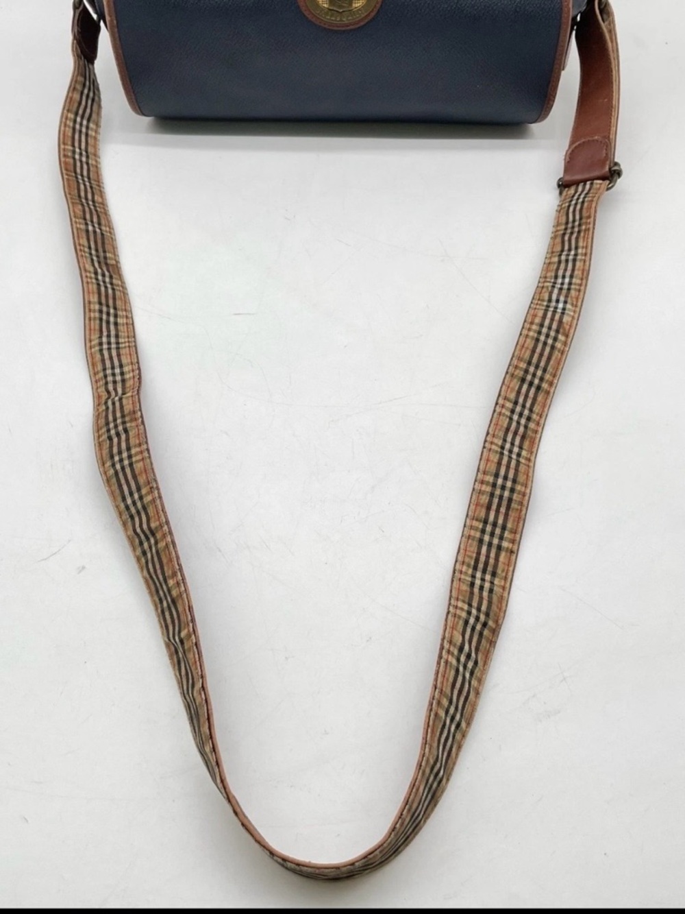 Burberry Navy and Brown Leather Trim Messenger Bag - Picture 3 of 10